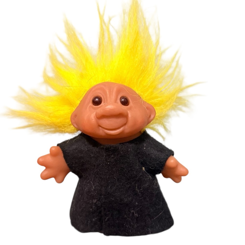 Genuine DAM Troll Doll 1986 Vintage Yellow Hair Original Clothes Robe